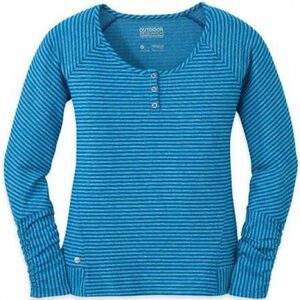 Outdoor Research Women's Teal Blue Striped Hiking Henley Long Sleeve Size Small